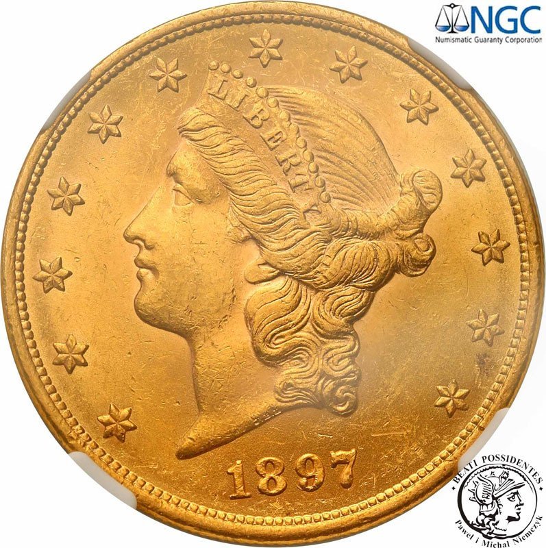 USA 20 dolarów 1897 Philadelphia NGC MS62