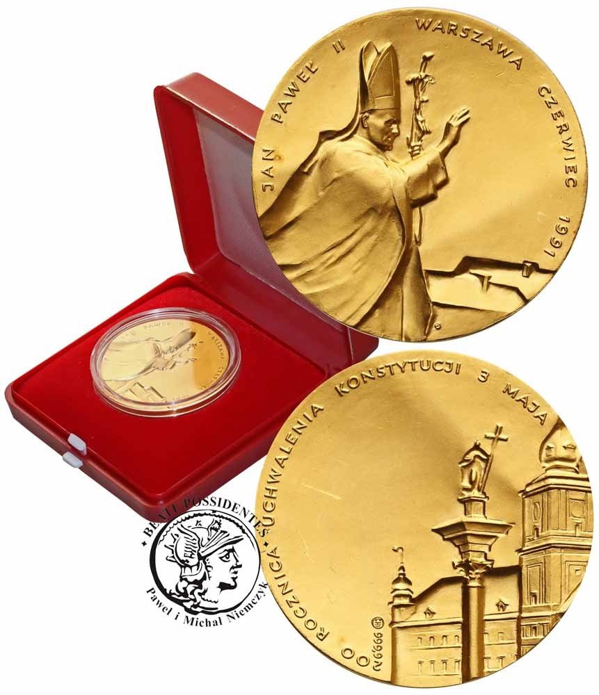 Polska Medal 1991 Jan Paweł II Konstytucja ZŁOTO st. 1-