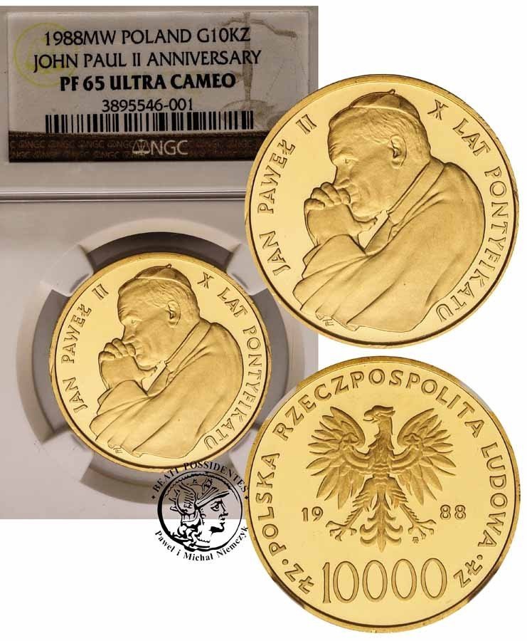 Polska 10 000 złotych 1988 Papież Jan Paweł II X lat Pontyfikatu NGC PF65