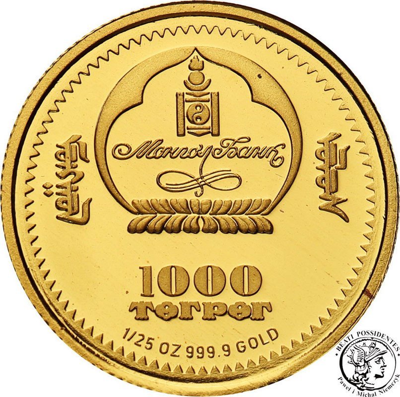 Mongolia 1000 Tugrik 2008 Chopin 1/25 uncji złota st.L
