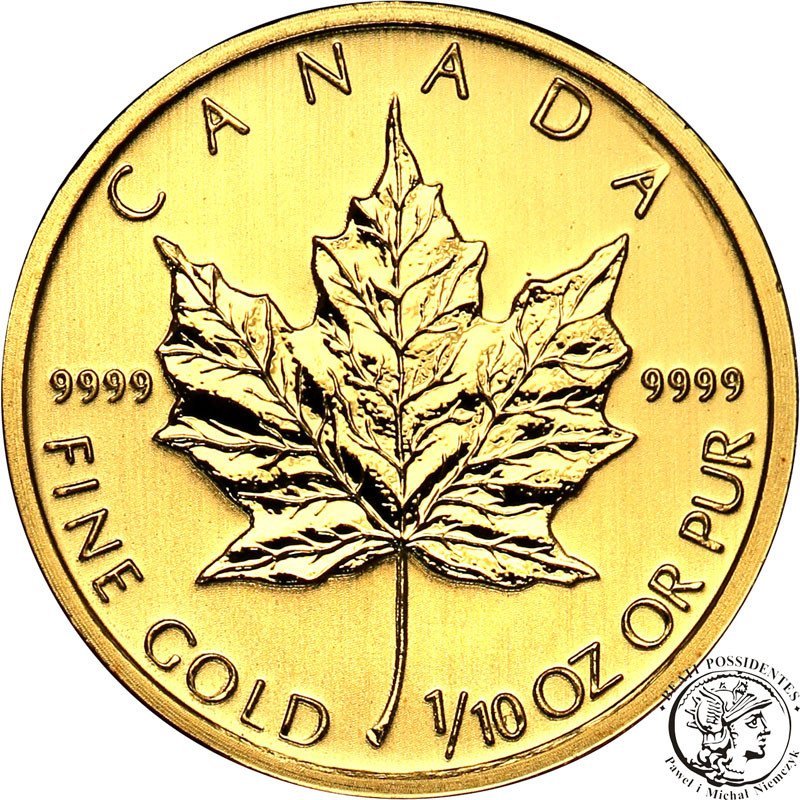 Kanada Elżbieta II 5 dolarów 2011 Listek 1/10 uncji złota st.1