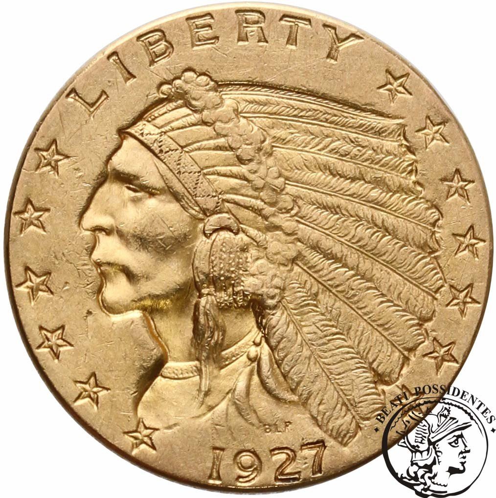 USA 2 1/2 dolara Indianin 1927 Filadelfia st. 3+