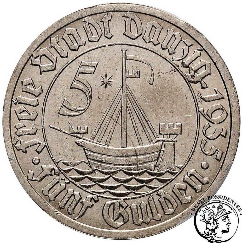 Polska Wolne Miasto Gdańsk 5 Guldenów 1935 Koga PCGS MS63