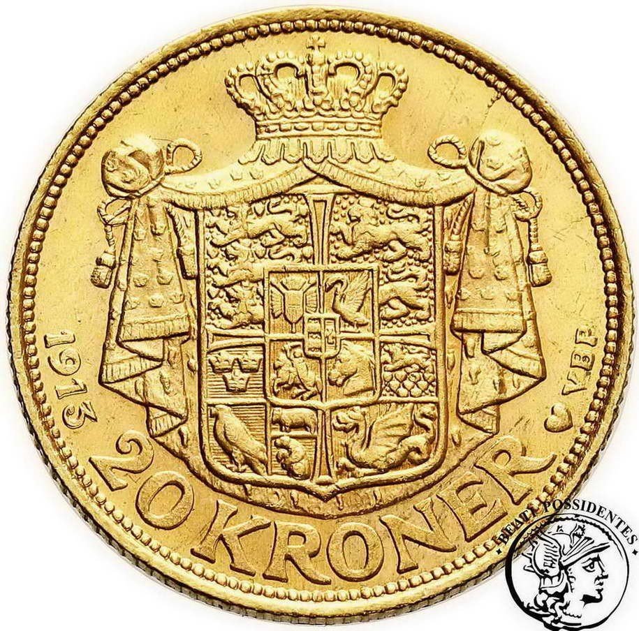 Dania Krystian X 20 koron 1913 st. 2+