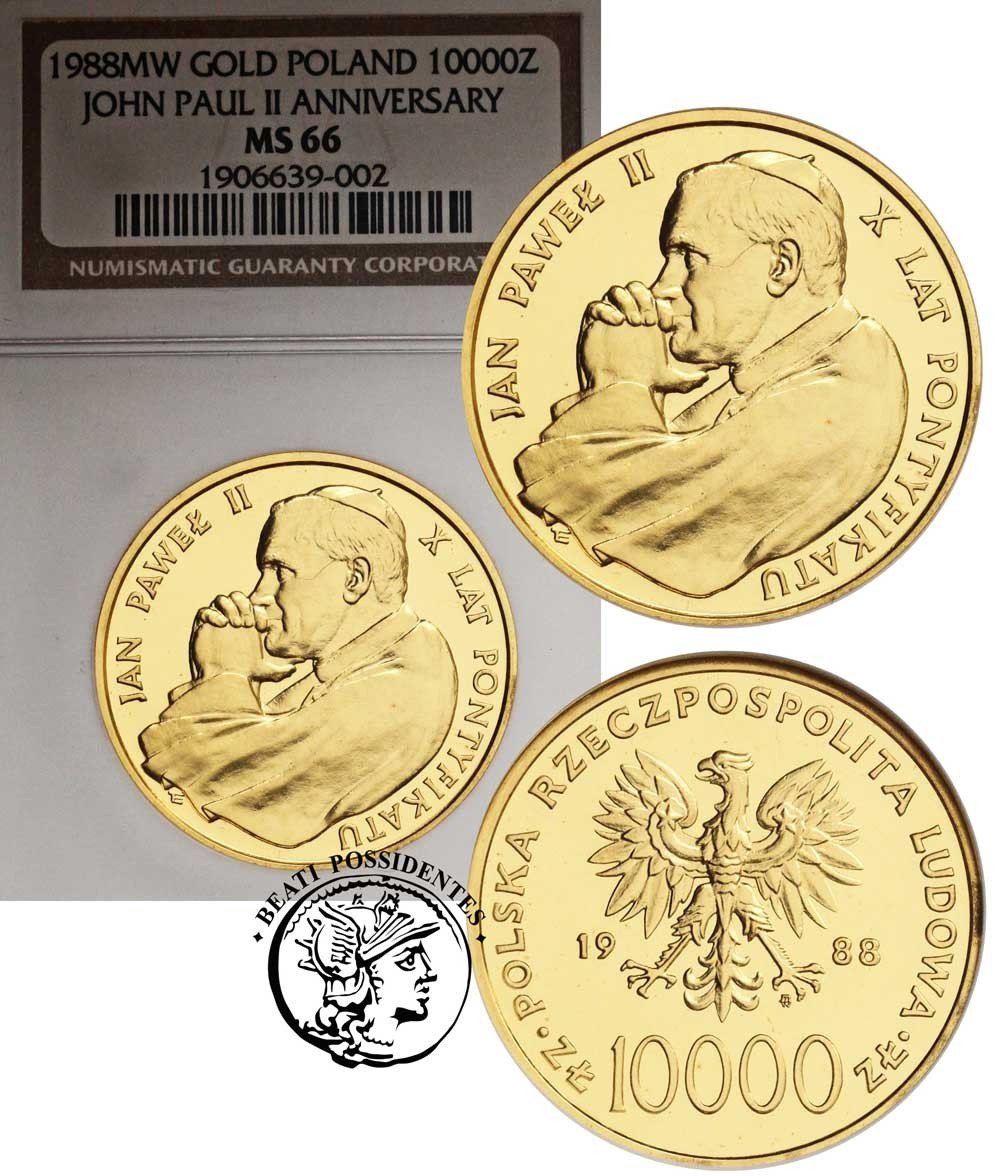 Polska 10 000 złotych 1988 Jan Paweł II  Papież X-lat pontyfikatu stempel zwykły