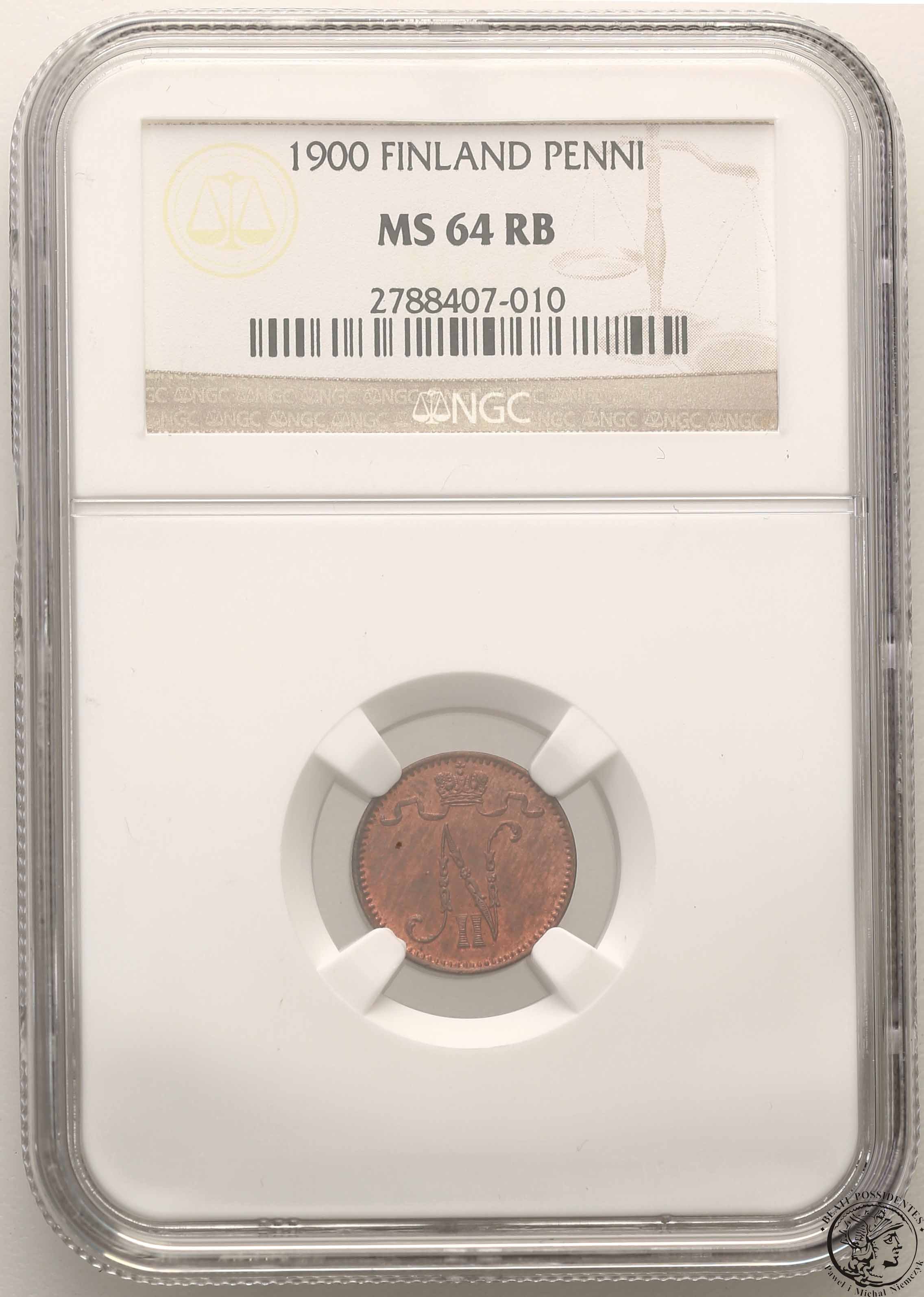 Rosja Mikołaj ll Finlandia (rosyjska) 1 penni 1900 NGC MS64 RB