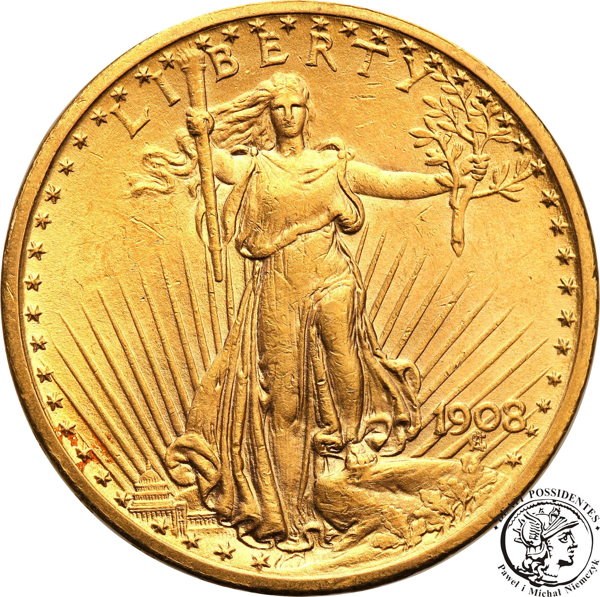 USA 20 dolarów 1908 NO MOTTO st.1 
