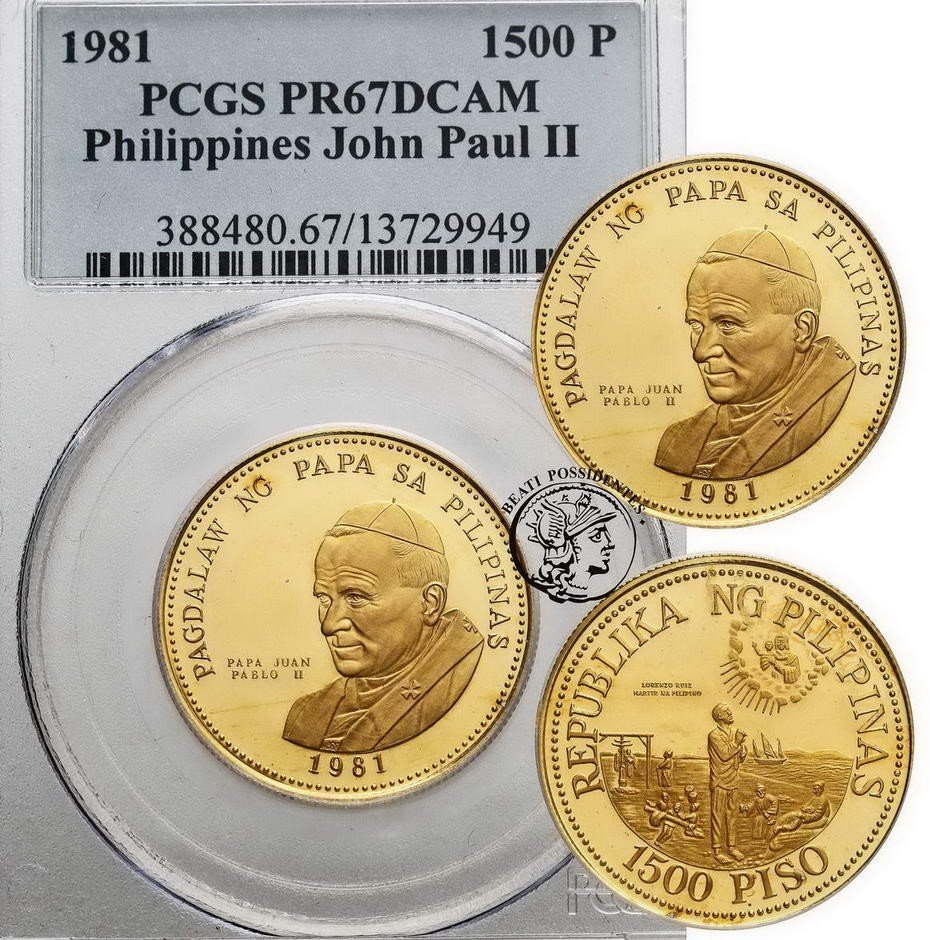 Filipiny Jan Paweł II 1500 Piso 1981 PCGS PR67DCAM