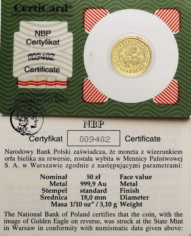 Polska Orzeł Bielik 50 złotych 1999 st. 1