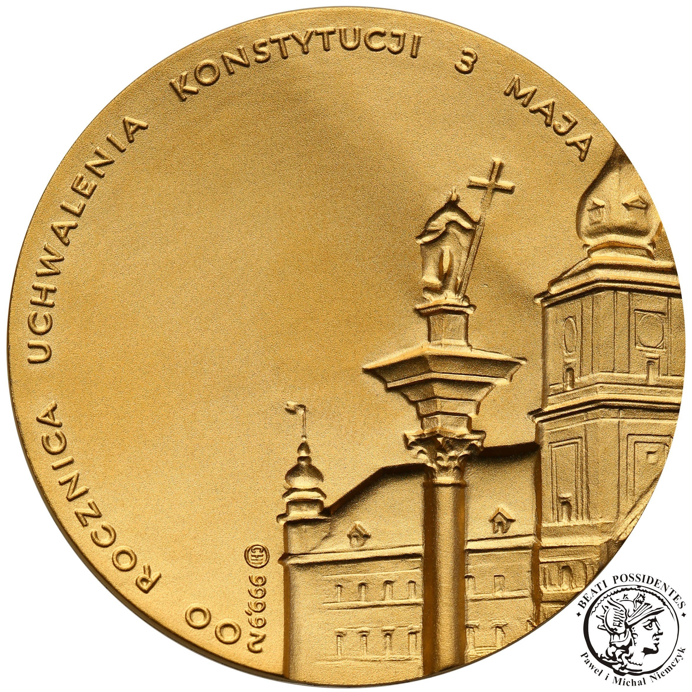 Polska medal 1991 Papież Jan Paweł II Konstytucja ZŁOTO st.1
