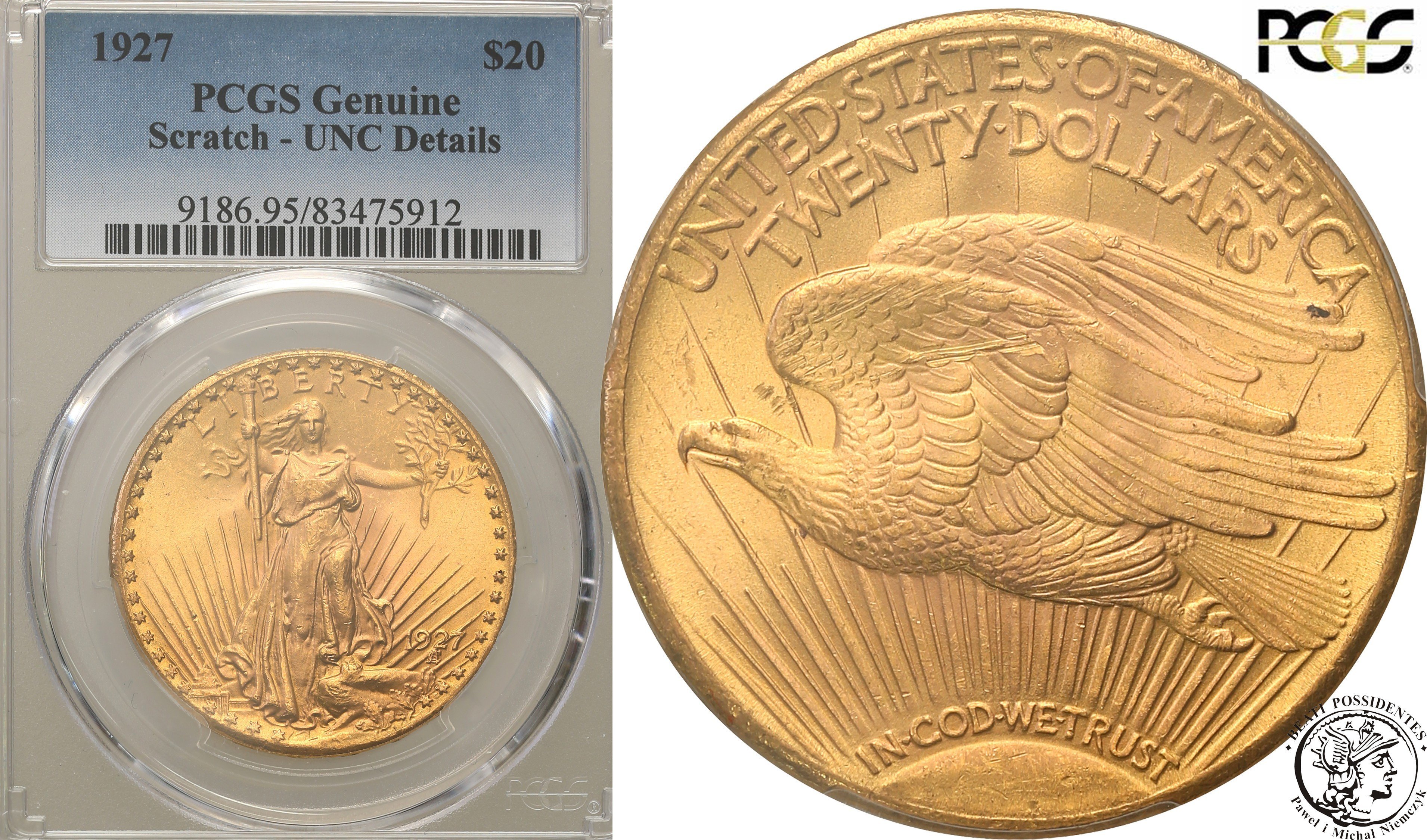 USA 20 dolarów 1927 Philadelphia PCGS UNC
