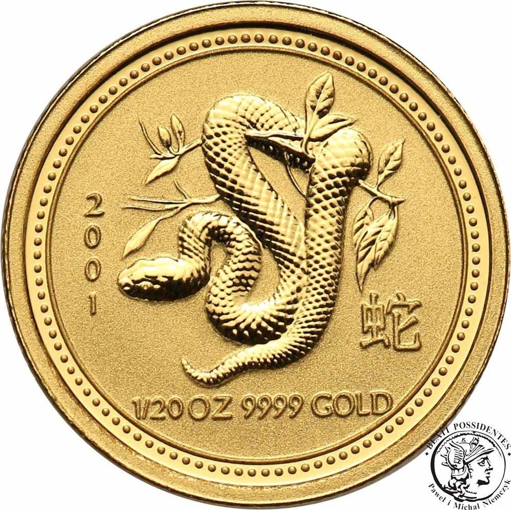 Australia 5 dolarów 2001 Rok WĘŻA Au.999 st.1
