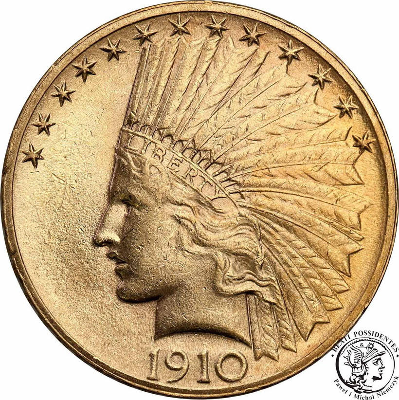 USA 10 dolarów 1910 Indianin RZADKA st.1-