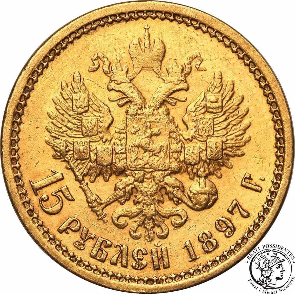 Rosja 15 Rubli 1897 odmiana wąska st.2