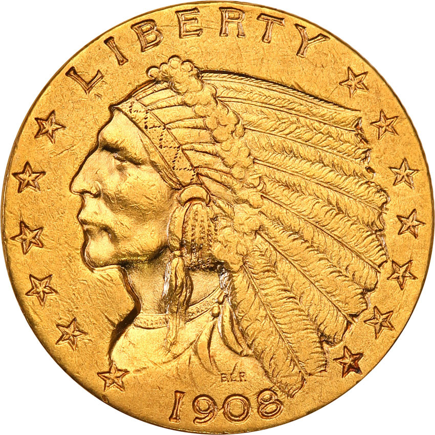 USA 2 1/2 $ dolara 1908 Indianin Filadelfia st.2