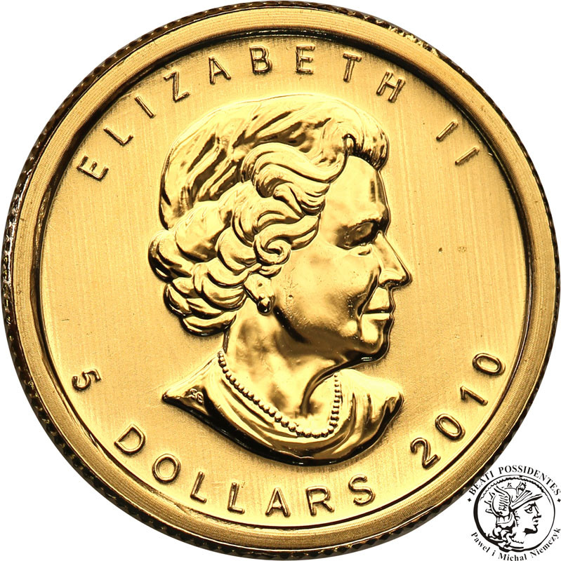 Kanada 5 dolarów 2010 (1/10 uncji złota) listek st.1