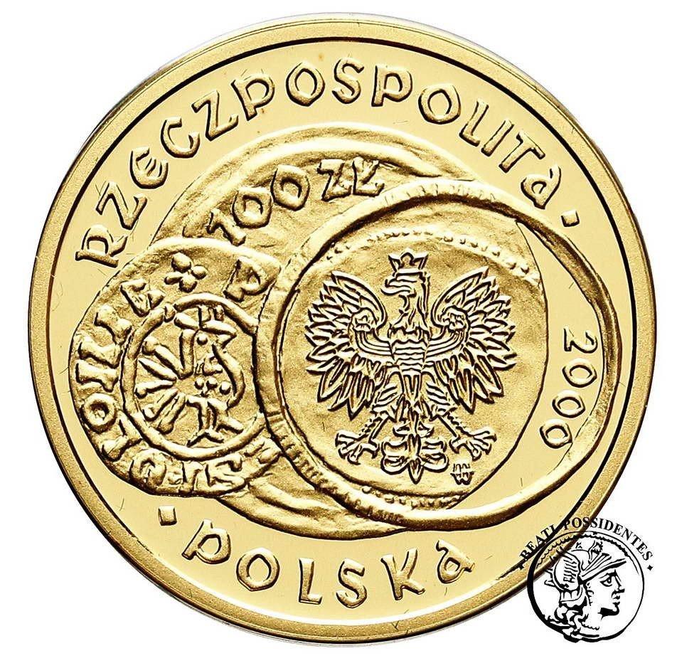100 złotych Zjazd w Gnieźnie 2000 "małe Gniezno" st. L stempel lustrza