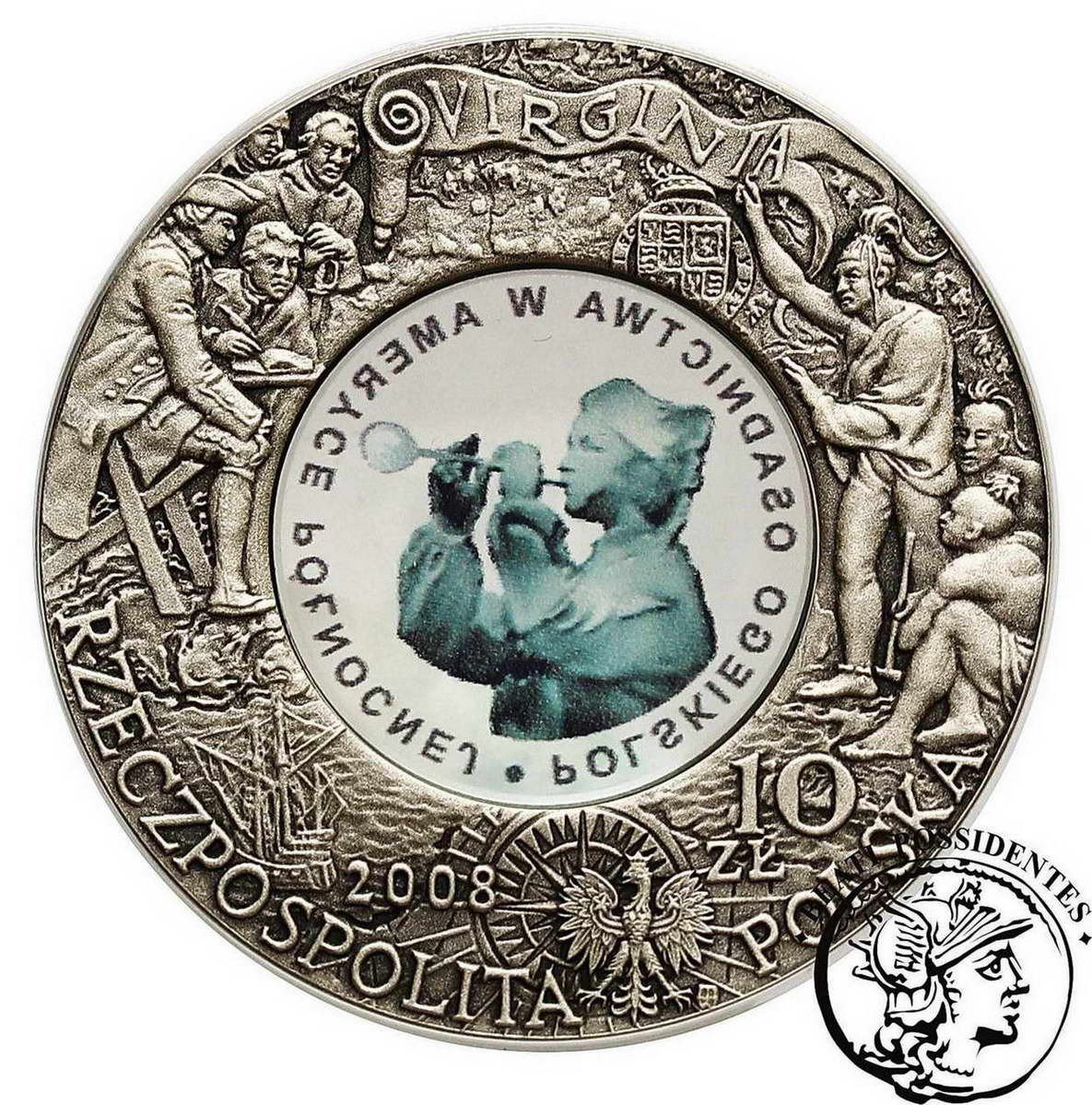 10 złotych 2008 400 rocznica Polskiego Osadnictwa w Ameryce PN st. L