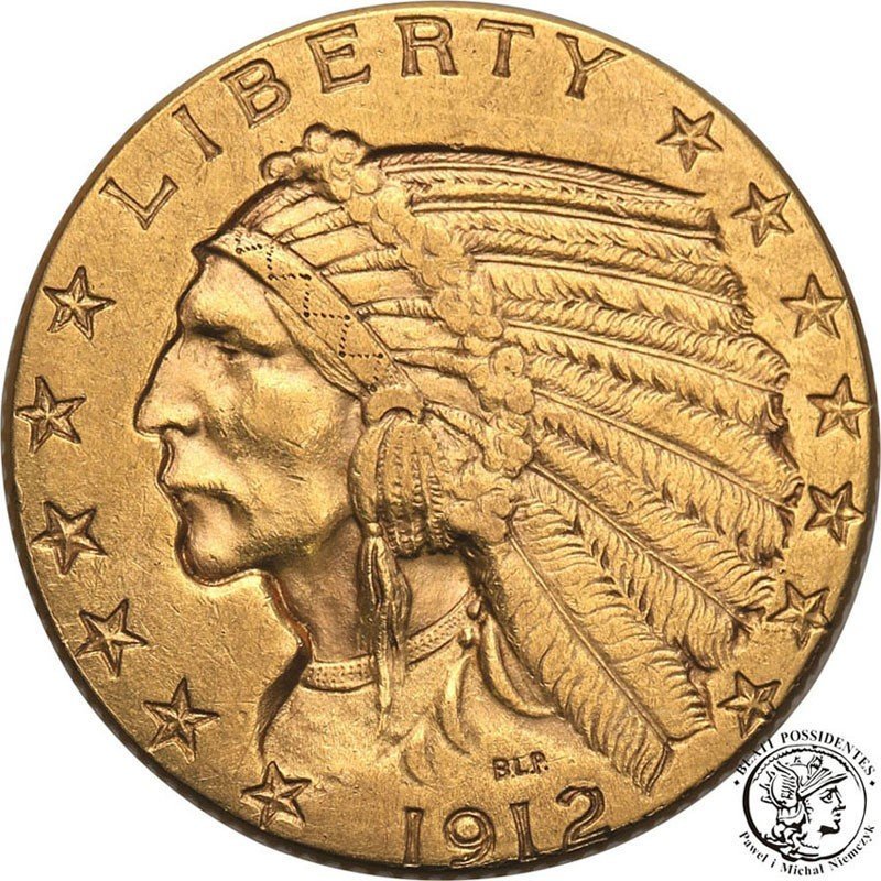 USA 5 dolarów 1912 Indianin st.2+