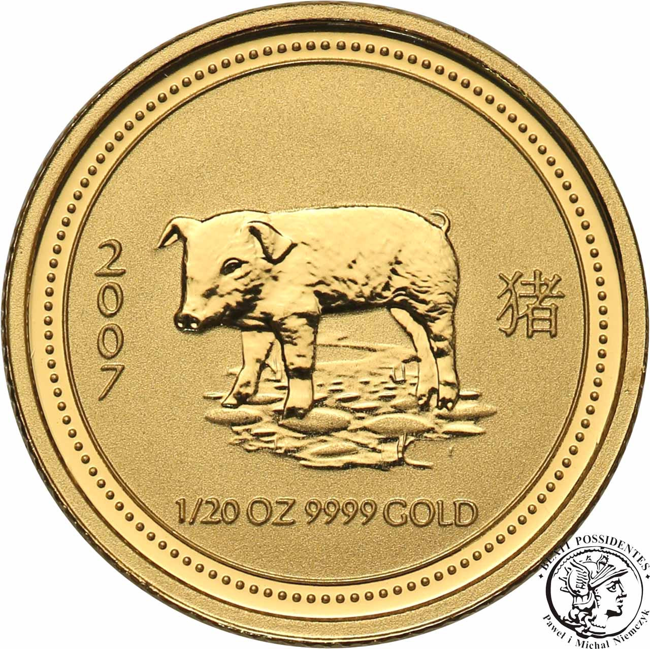 Australia 5 dolarów 2007 Rok ŚWINI Au.999 st.1