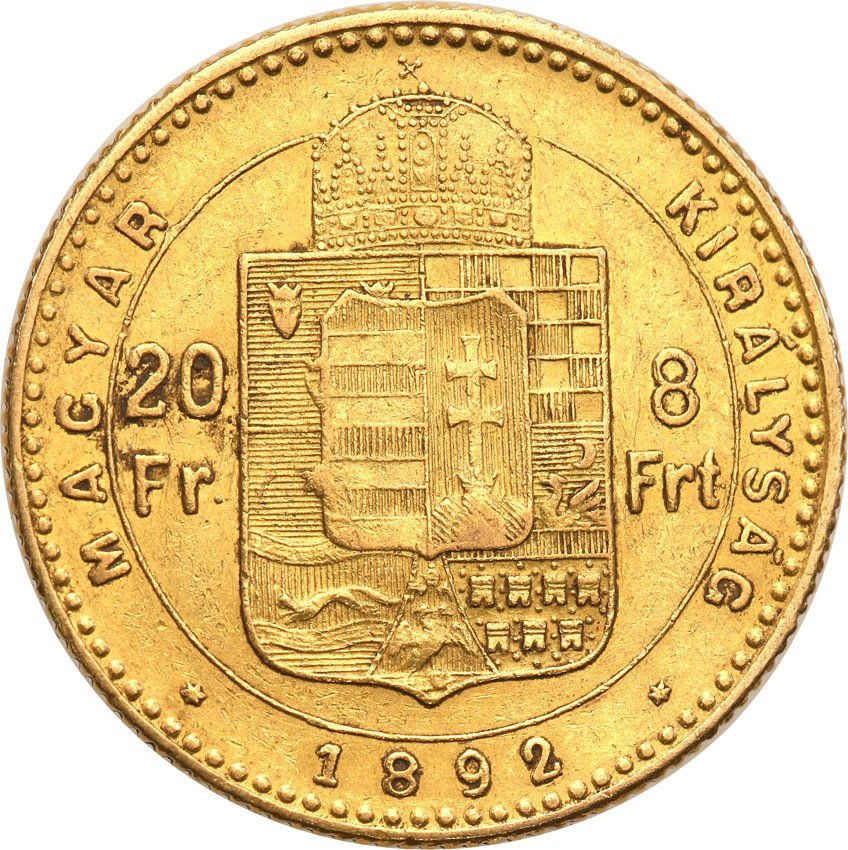 Węgry 20 franków = 8 Forint 1892 st.2