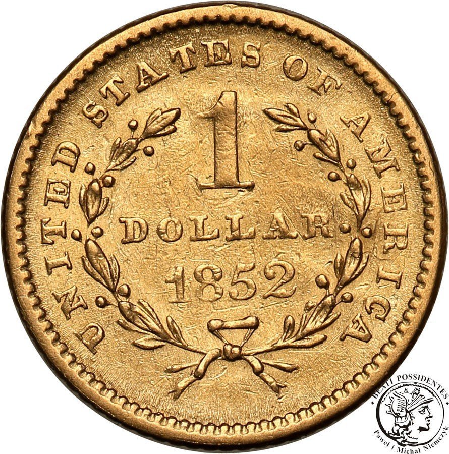 USA 1 dolar 1852 Philadelphia PIĘKNY st.1/1-