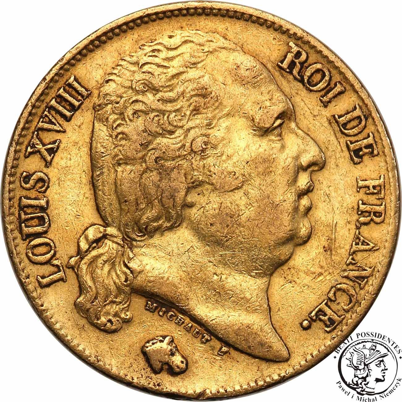Francja Ludwik XVIII 20 Franków 1818 A st.3