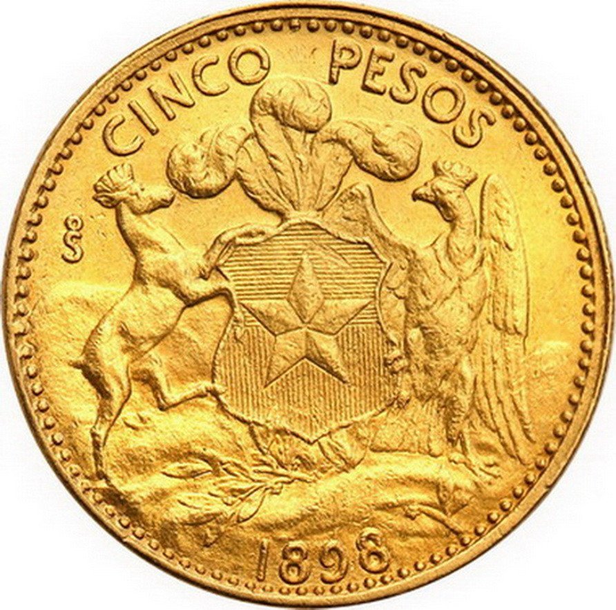Chile 5 Pesos 1898 So - Santiago st.1-