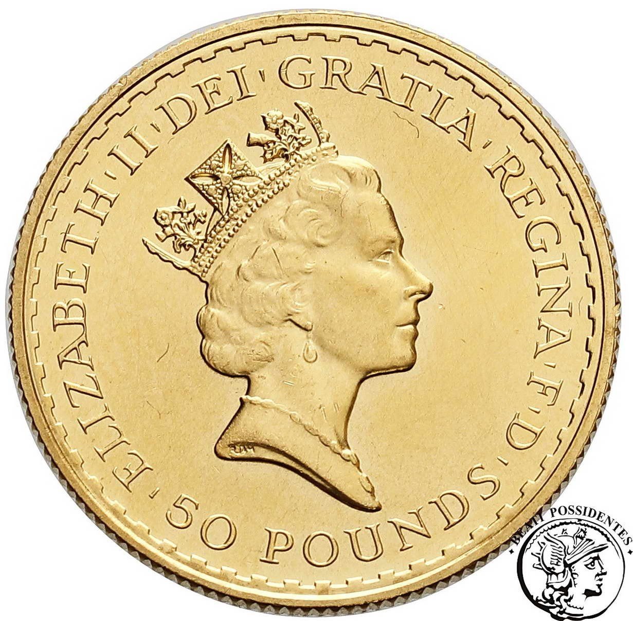 Wielka Brytania Elżbieta II 50 funtów 1991 1/2 Oz Złoto st. 1-