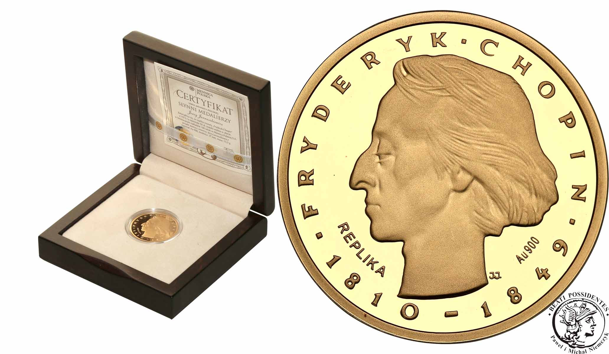 Replika monety 50 złotych 1972 Chopin  ZŁOTO st. L NISKI NAKŁAD tylko 100 szt.