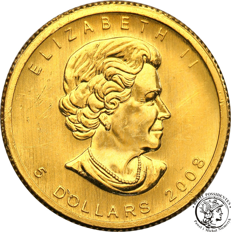 Kanada 5 dolarów 2008 listek (1/10 uncji złota) st.1