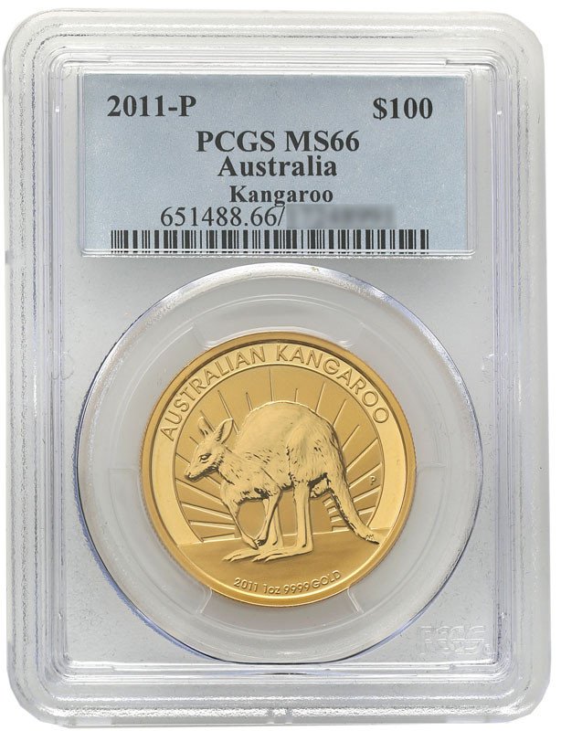 Australia 100 dolarów 2011 P kangur uncja czystego złota PCGS MS66