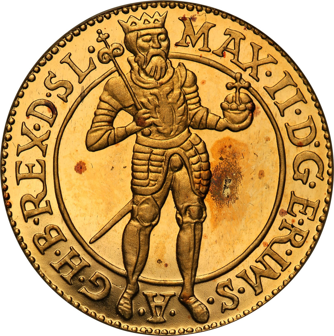 ZŁOTA KOPIA Dukat Wrocławski 1572 Maksymilian II - Mennica Warszawska