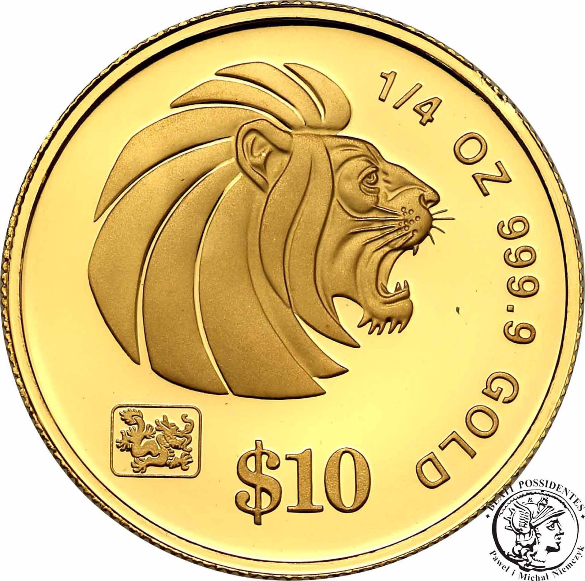 Singapur 10 dolarów 2000 Lew 1/4 uncji złota st.L