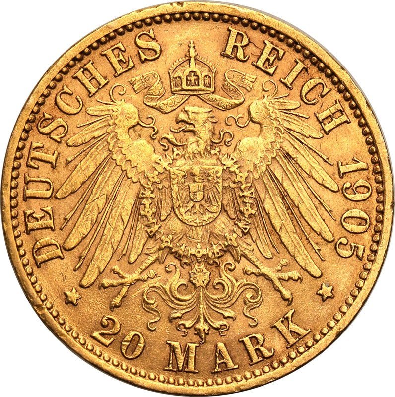Niemcy Prusy 20 Marek 1905 J (Hamburg) st.1-