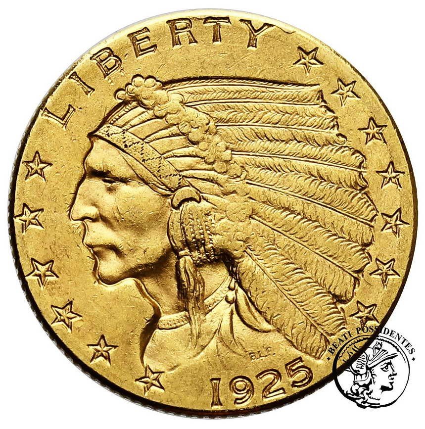 USA 2 1/2 dolara 1925 D Denver Indianin st. 2/2-