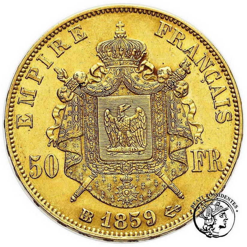 Francja Napoleon III 50 Franków 1859 BB Strasbourg st. 2-