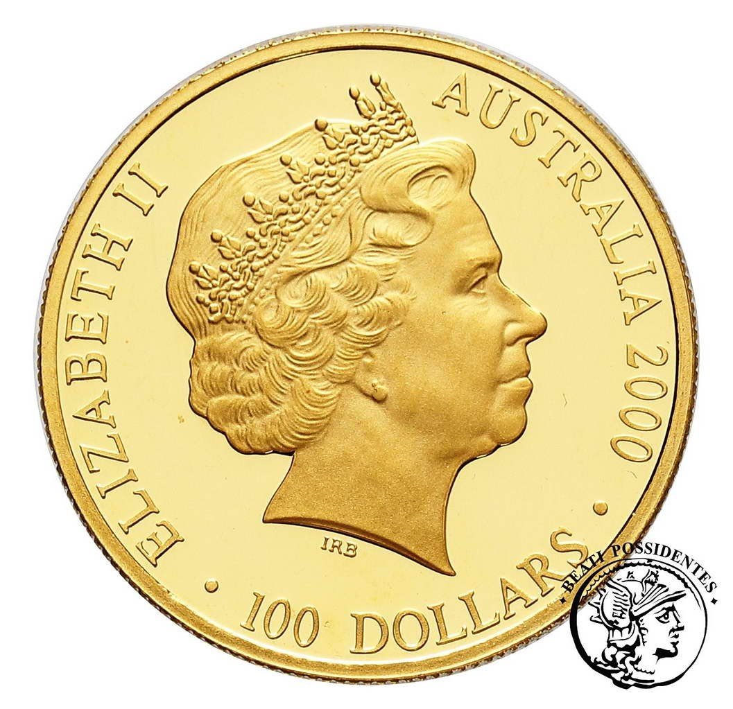 Australia Elżbieta II 100 Dolarów 2000 Igrzyska Sydney st.L-/L stempel lustrzany