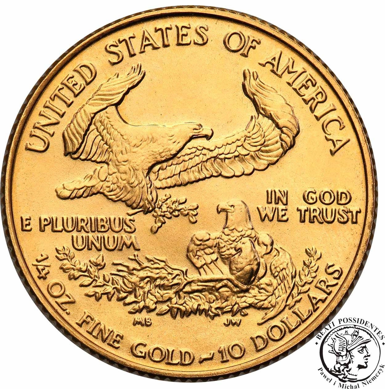 USA 10 dolarów 1986 Liberty 1/4 uncji złota st. 1