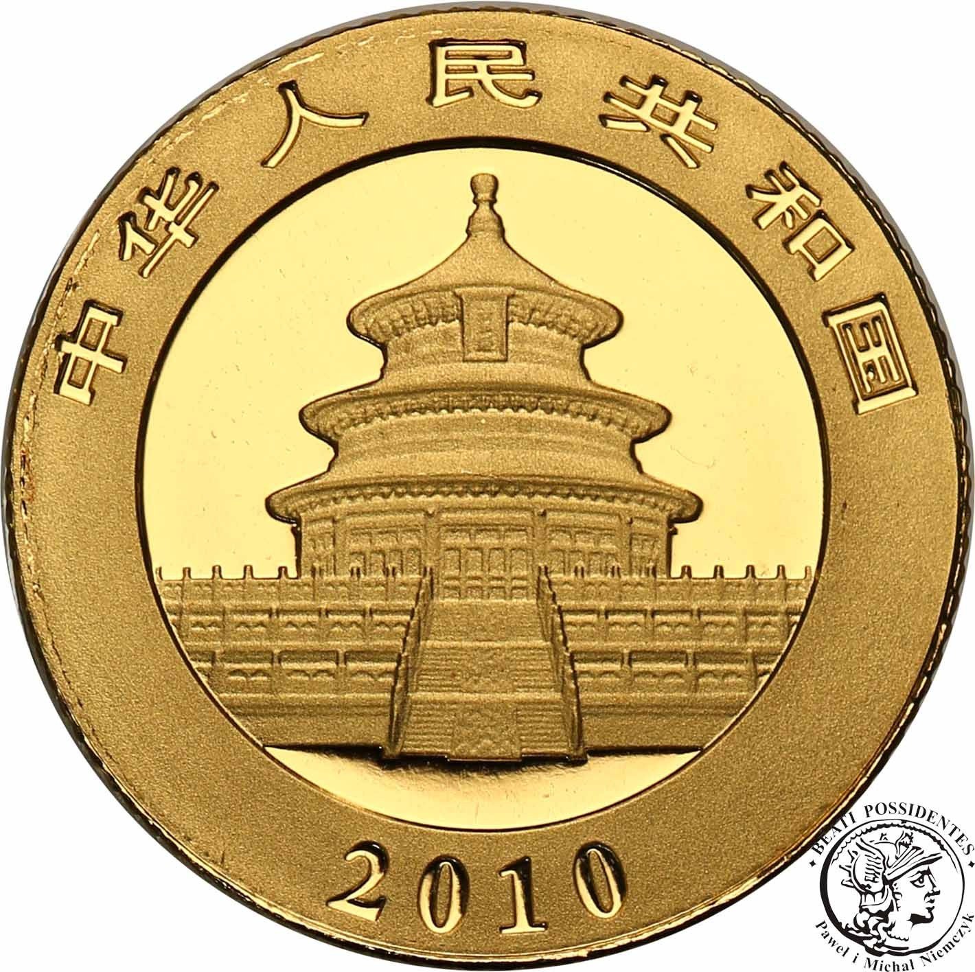 Chiny 50 Yuan 2010 Panda st.L 1/10 uncji złota