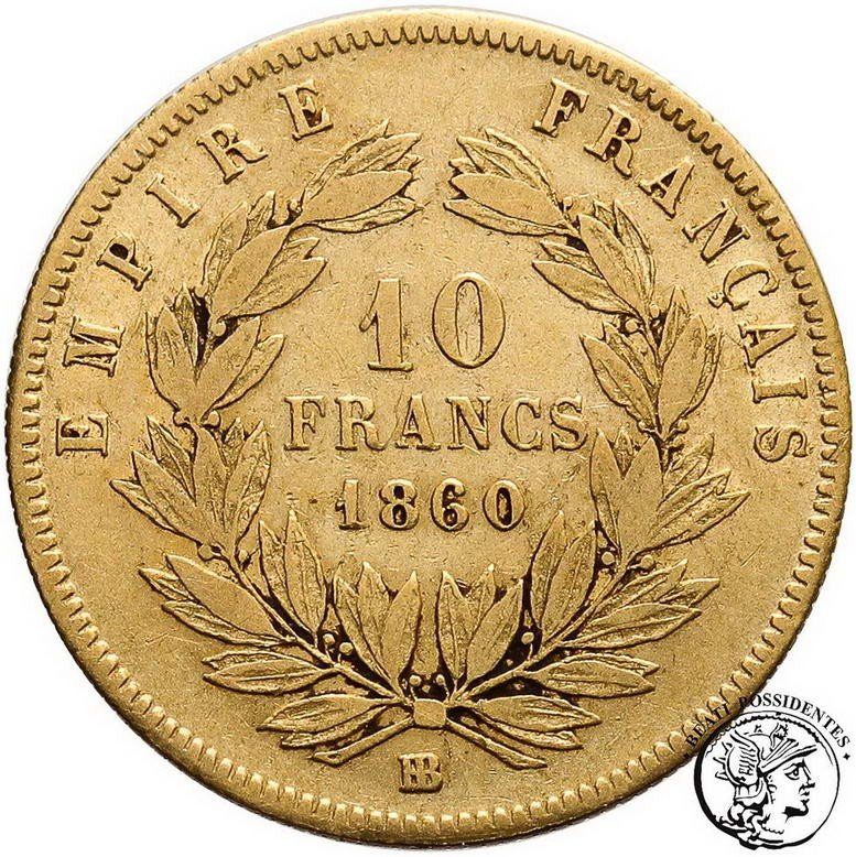 Francja Napoleon III 10 Franków 1860 BB st. 3
