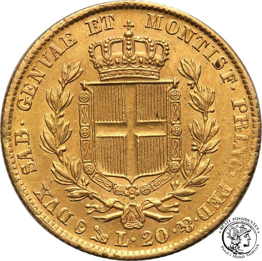 Włochy Sardynia 20 Lirów 1845 (kotwica) st.2-
