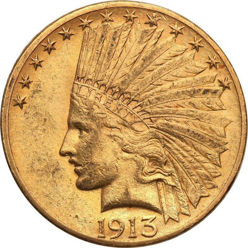 USA 10 dolarów 1913 Indianin Philadelphia st.1-/2+