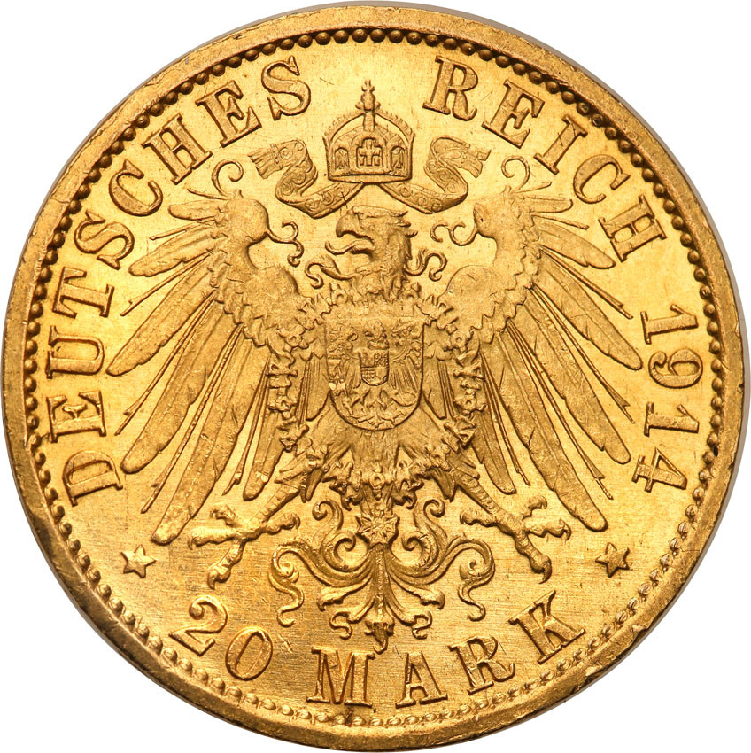 Niemcy Prusy Wilhelm II 20 Marek 1914 A Mundur st.1