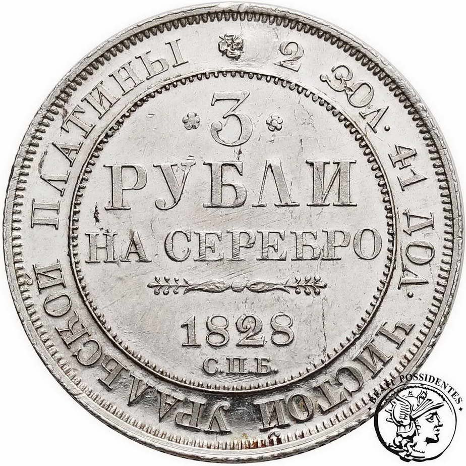 Rosja Mikołaj I 3 ruble 1828 PLATYNA st. 2+