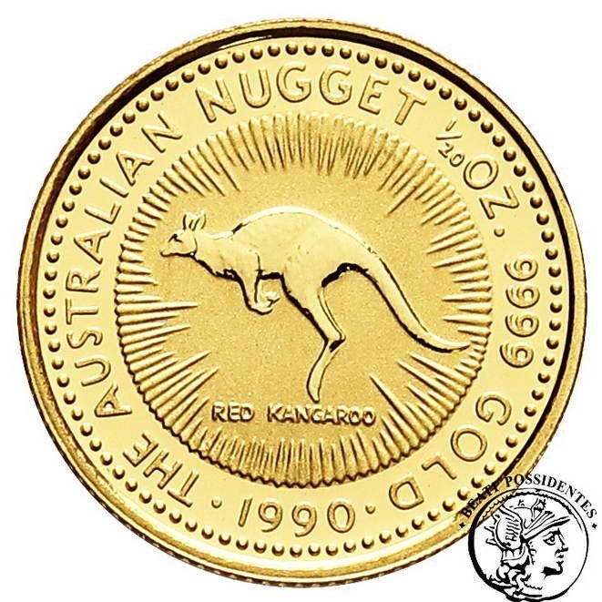 Australia Elżbieta II 5 dolarów 1990 1/20 Oz Au  kangur st. L stempel lustrzany