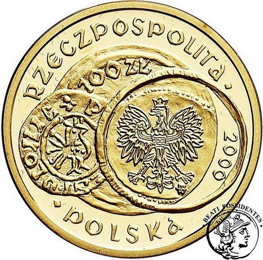 100 złotych Zjazd w Gnieźnie 2000 "małe Gniezno" st. L stempel lustrza