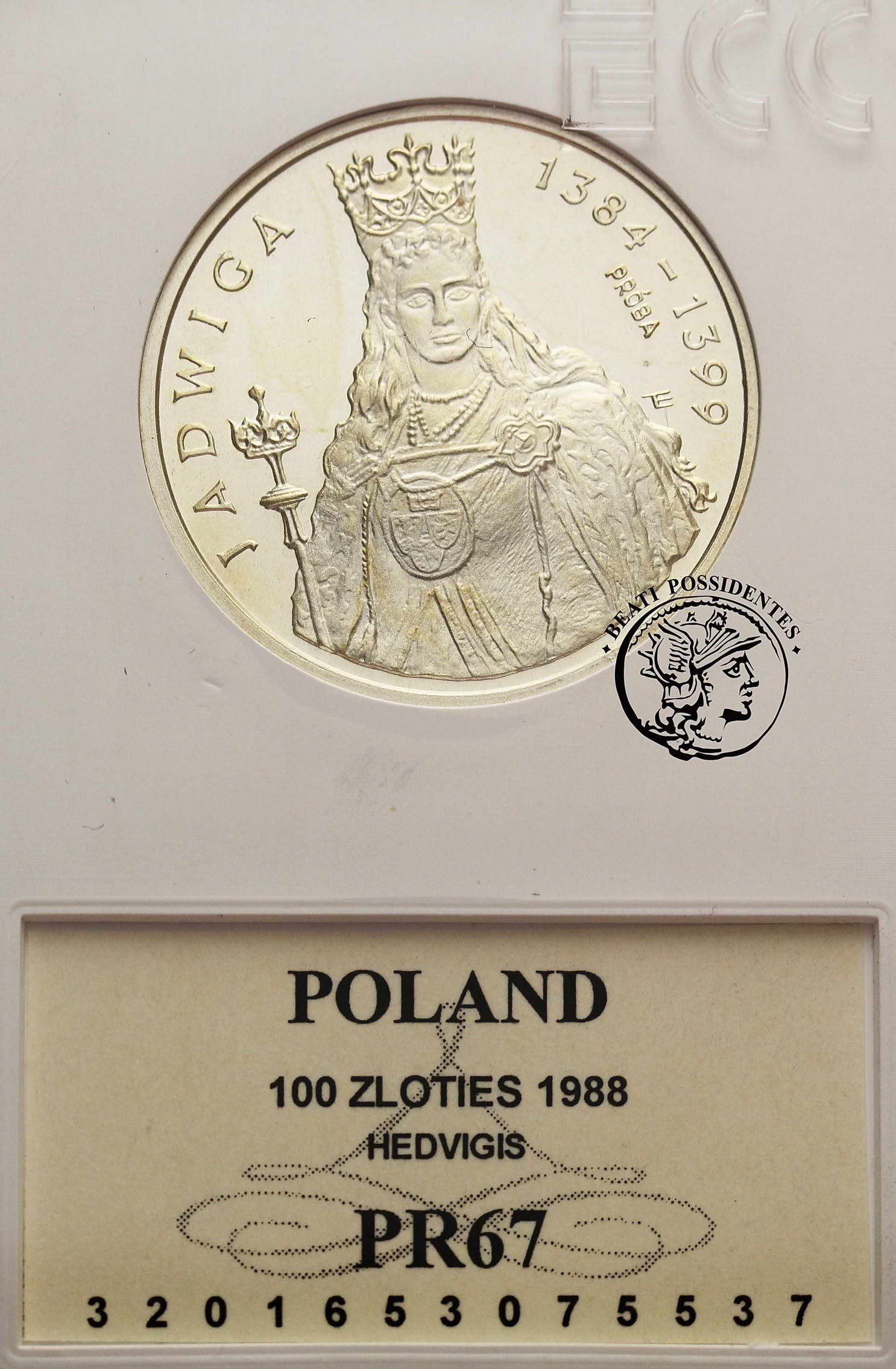 Polska PRÓBA 1 000 złotych Jadwiga 1988 GCN PR67 Srebro