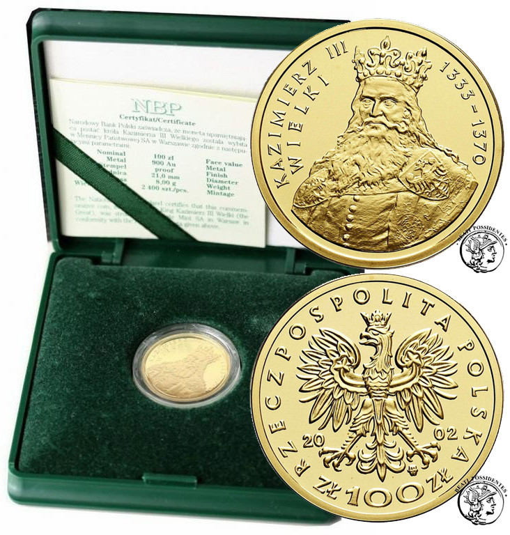 Polska III RP 100 złotych 2002 Kazimierz III Wielki st.L