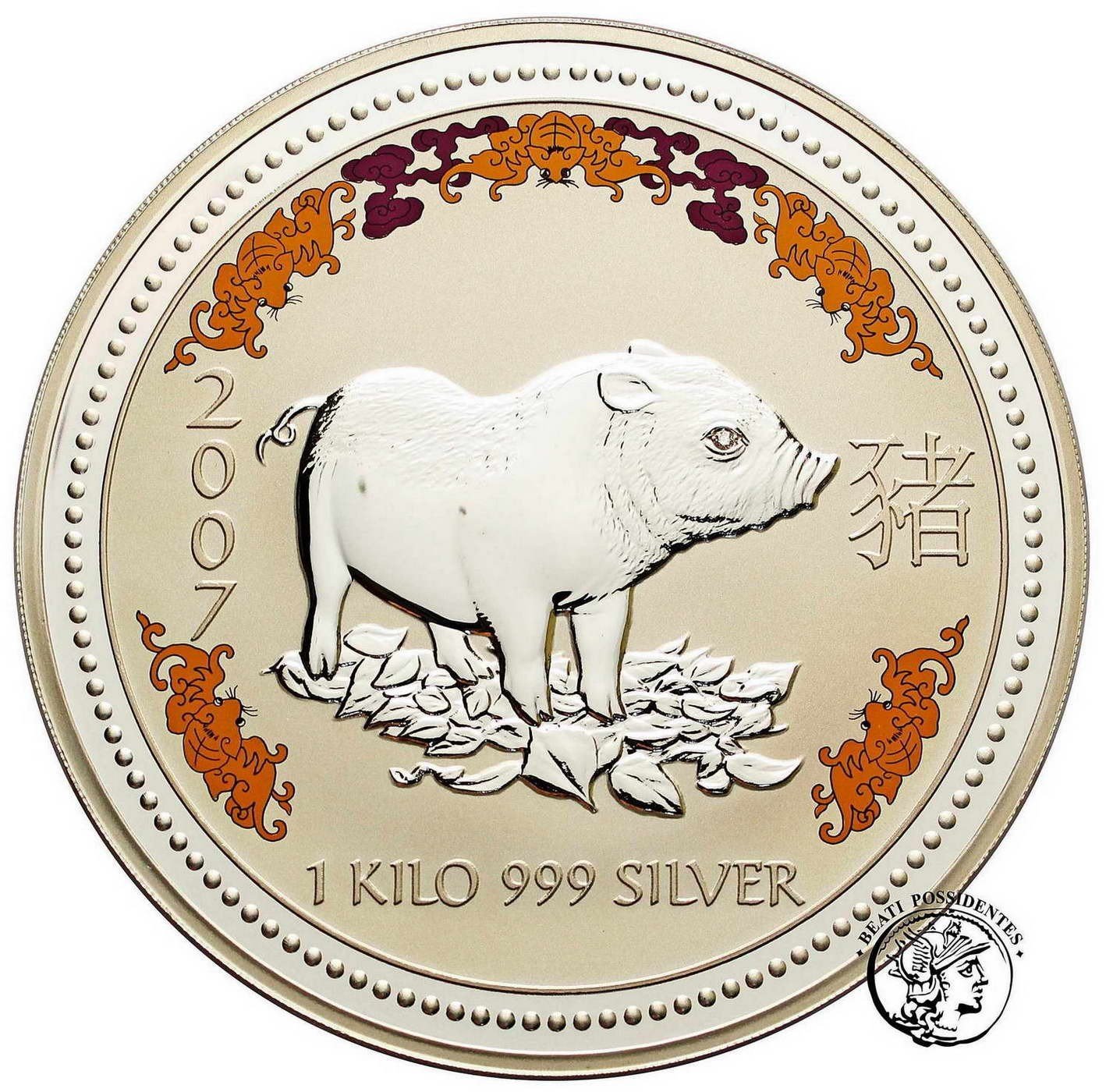 Australia 1 kilo Ag 999 30 $ Dolarów 2007 Rok Świni st.L/L-